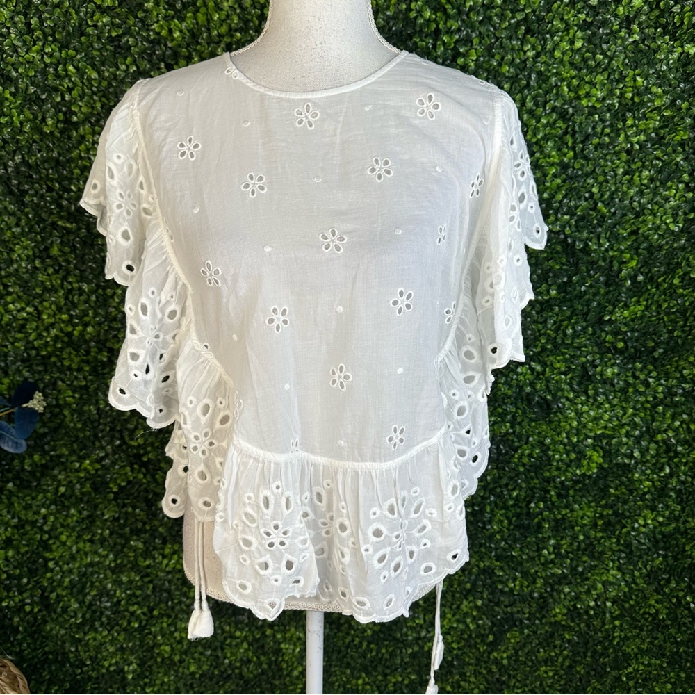 Nwt unsubscribed White Eyelet ruffle‎ cotton Women's Top